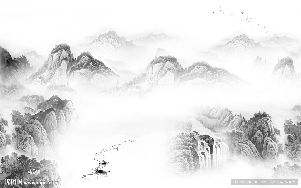 客厅高清山水画 文件分层画 