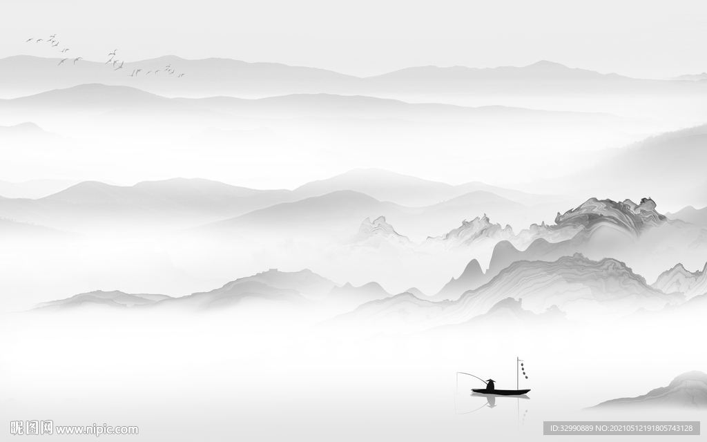 大气 中式新山水画 文件分层画