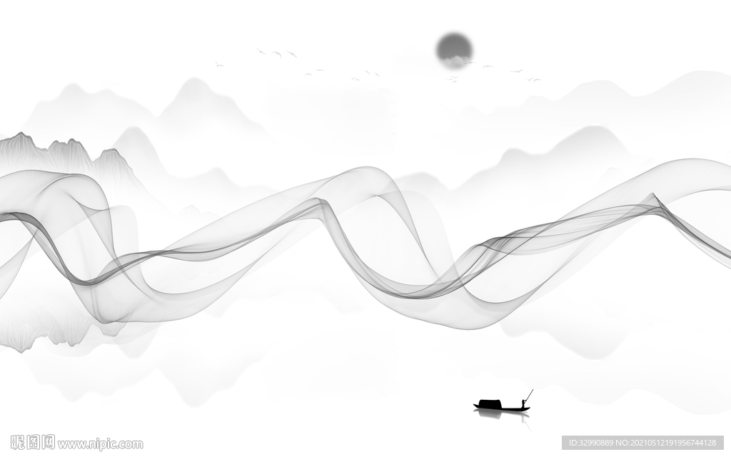 灰色中式新山水画 文件分层画