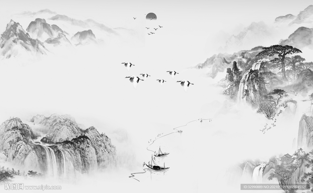 简约 高清山水画 文件分层画 