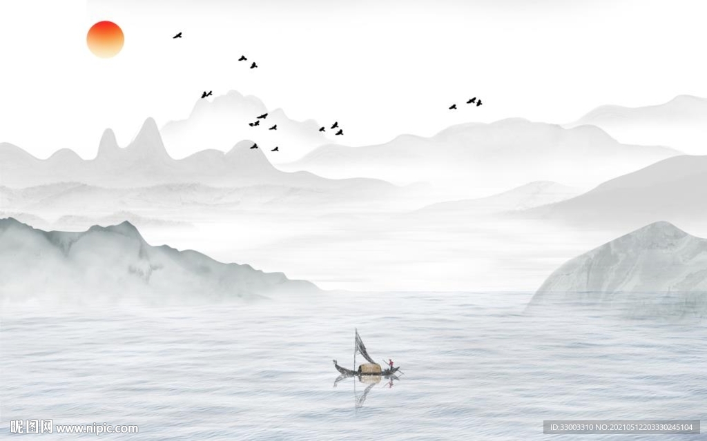 旭日东升新中式背景墙