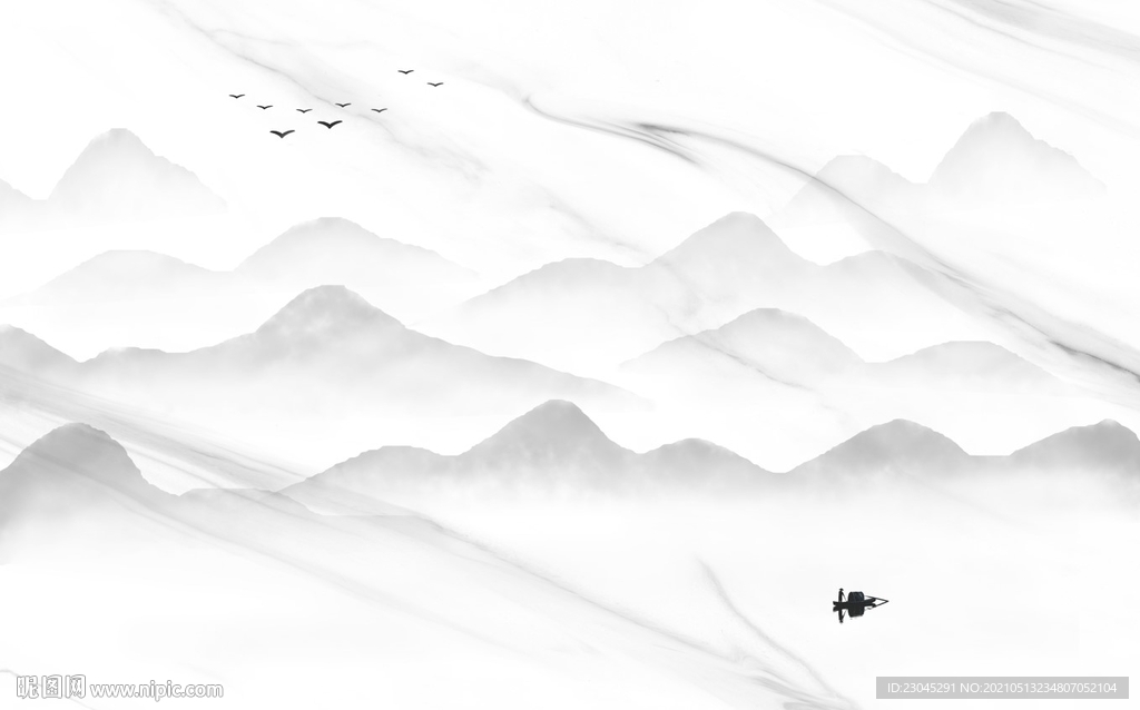 爵士白水墨山水背景墙