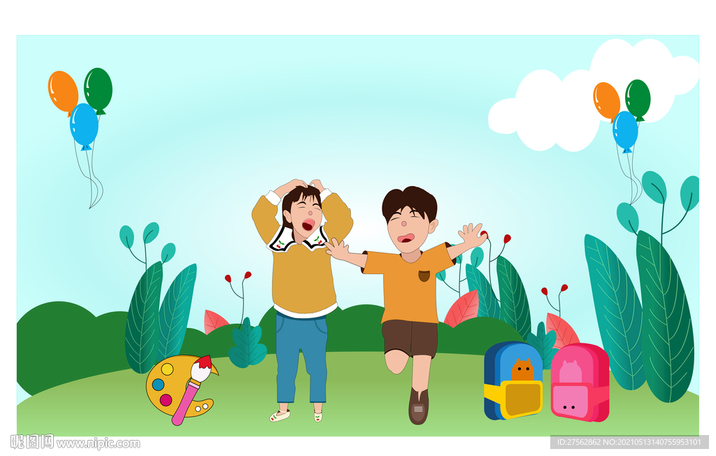 儿童插画 校园文化墙