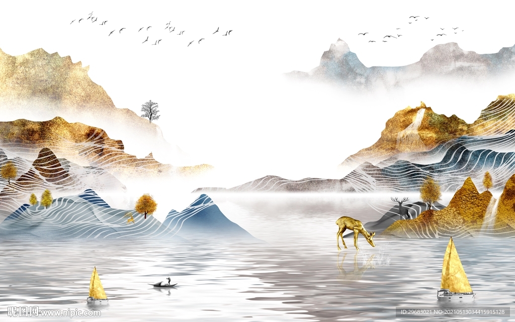 现代新山水客厅画 tif分层