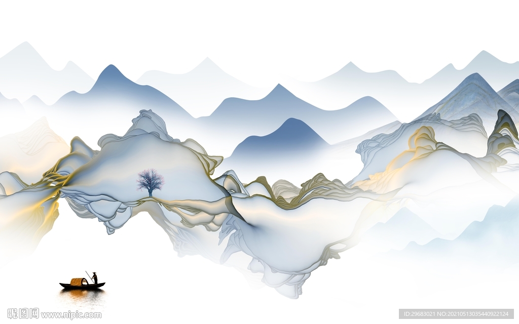 线条新山水客厅画 tif分层