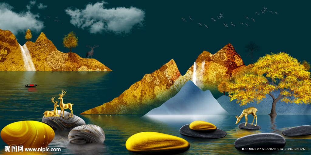 石来运转山水装饰画 