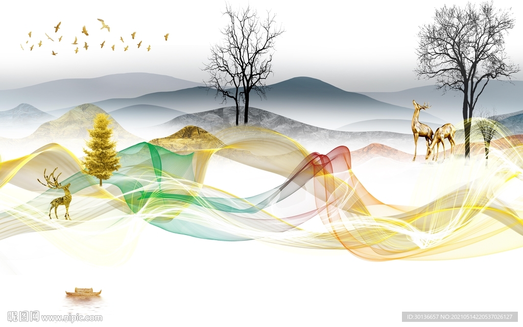 高清 山水背景新画 TIF分层