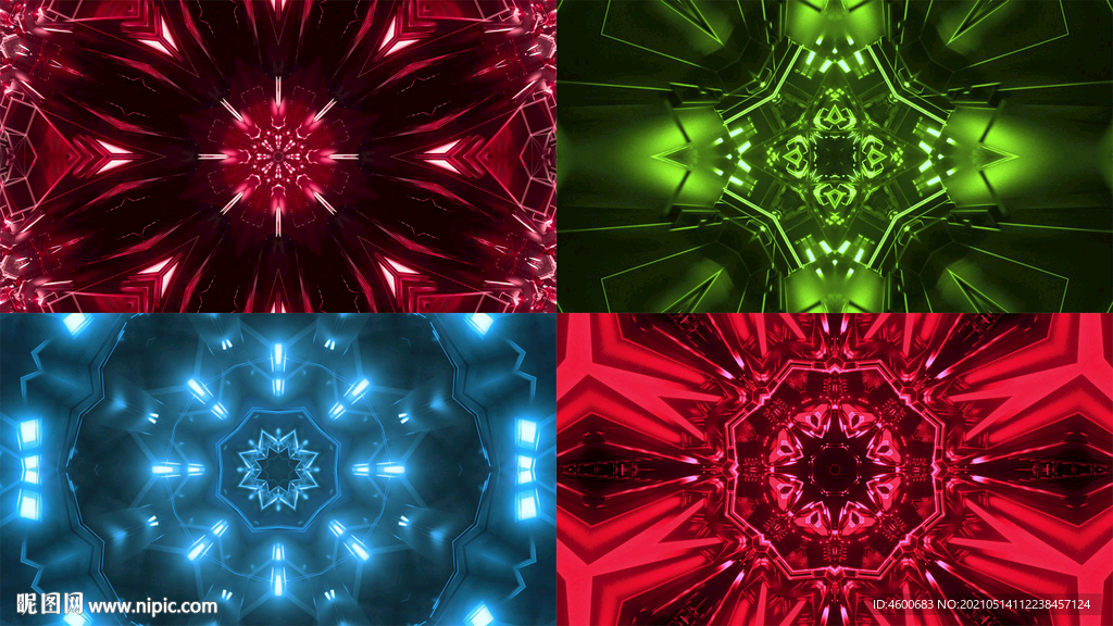 4组万花筒循环抽象艺术动画视频