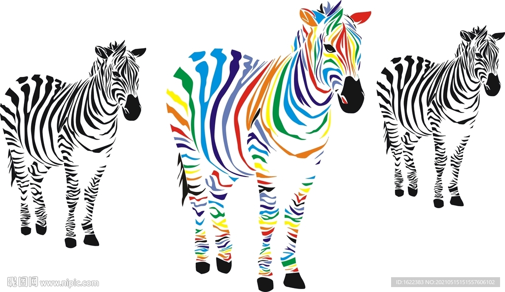 矢量斑马 彩虹斑马 七彩斑马 