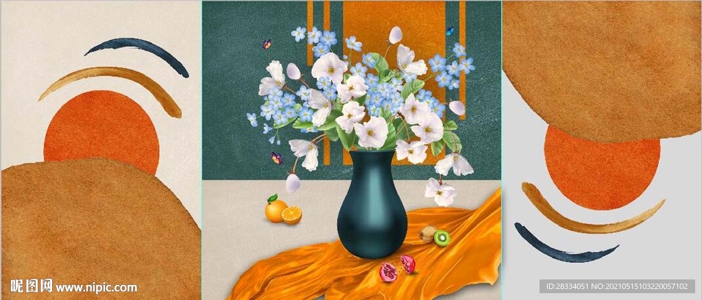 北欧风抽象花瓶水果油画装饰画