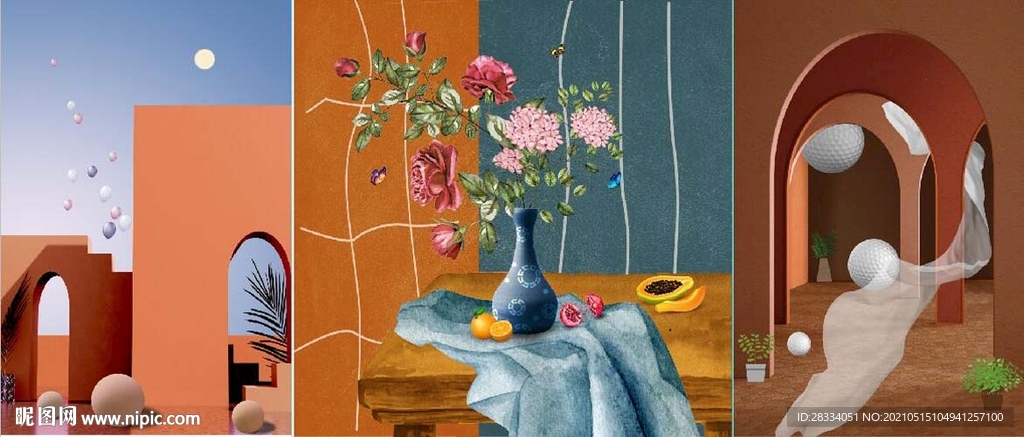 北欧风抽象花瓶建筑油画装饰画