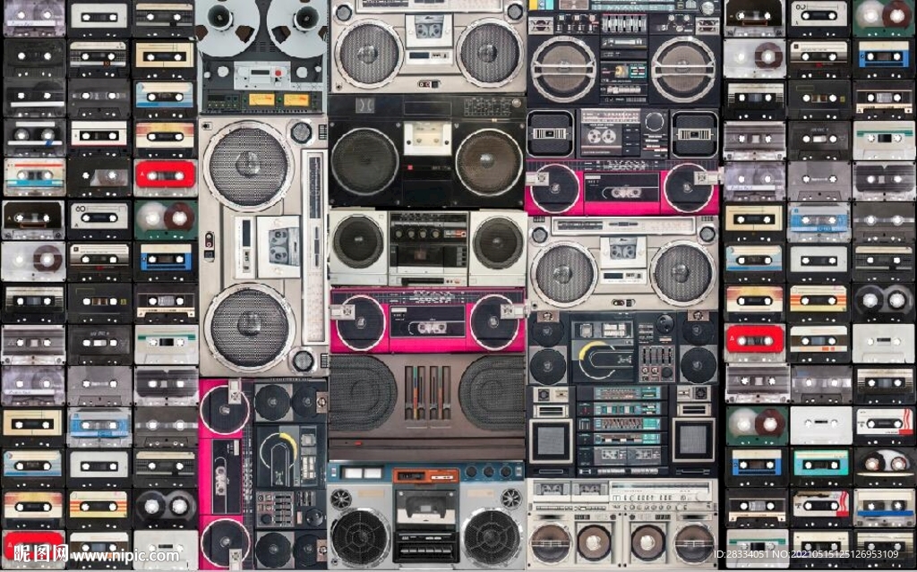 欧美风录音机磁带KTV背景墙