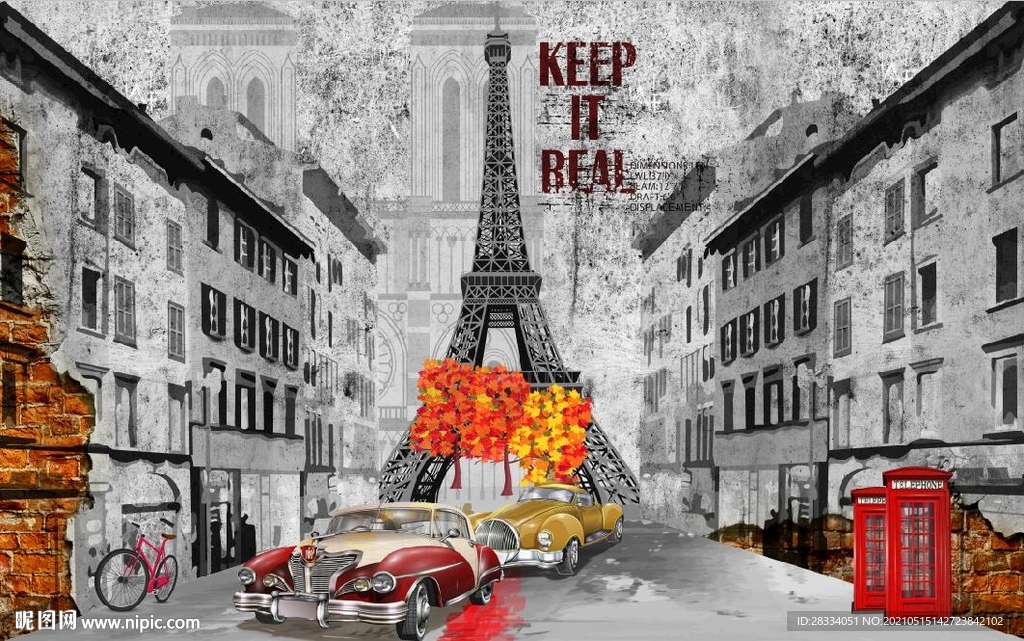 复古英伦风建筑风景餐饮背景墙