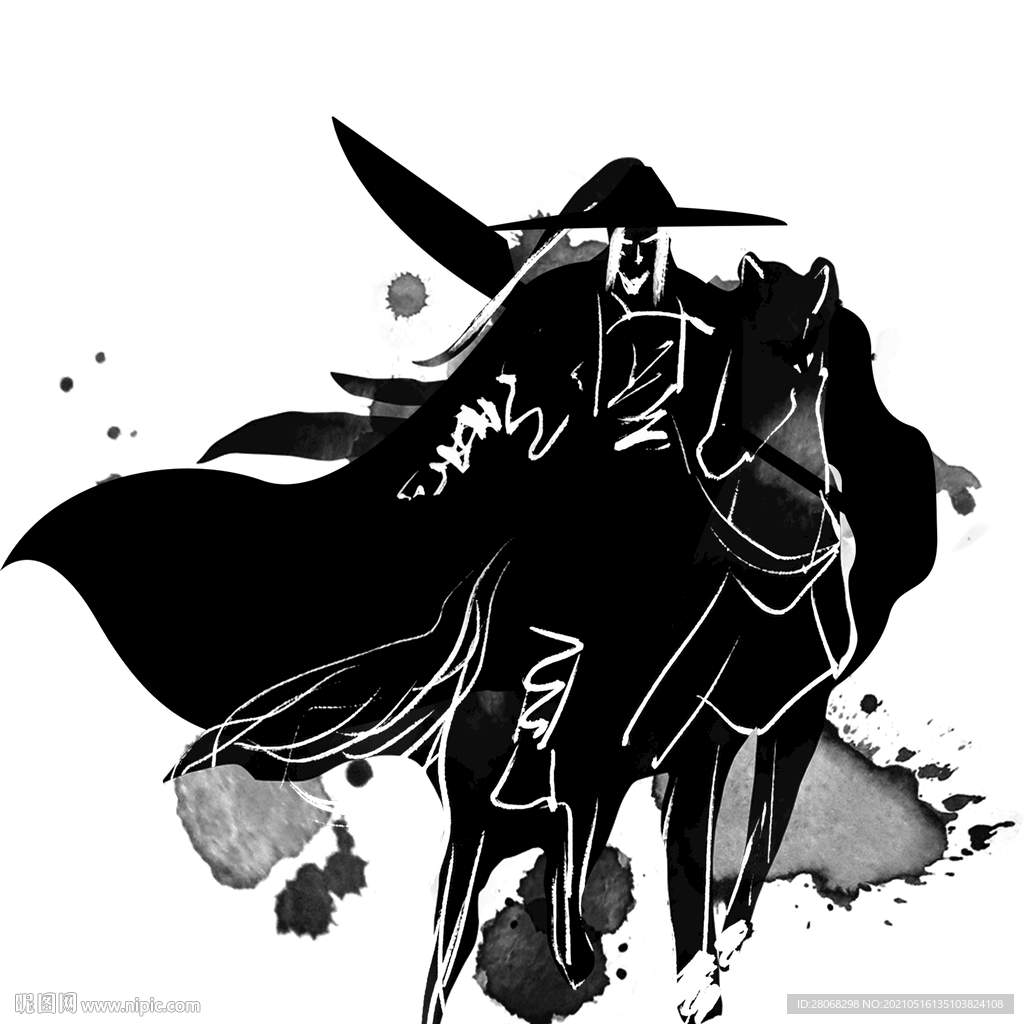水墨骑士人物插画卡通元素