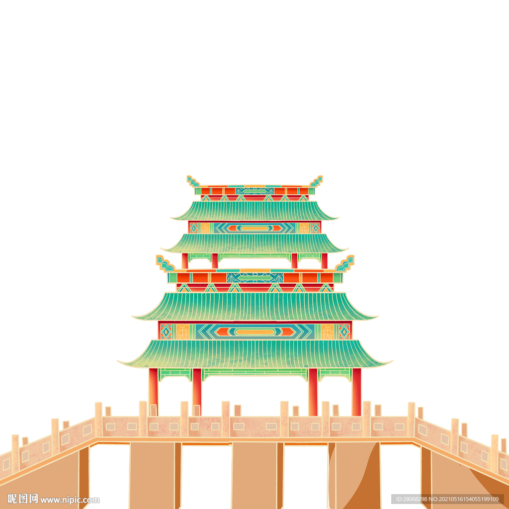 卡通建筑装饰绿色元素