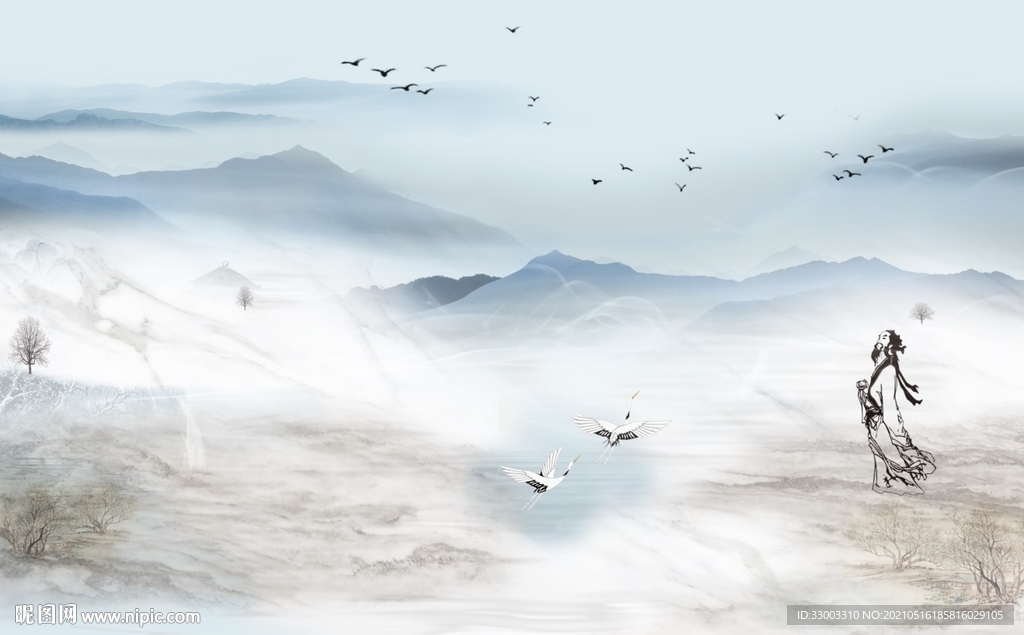 新中式山水背景墙