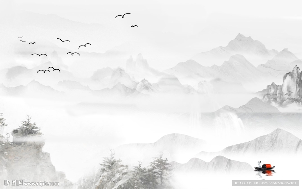 新中式山水背景墙