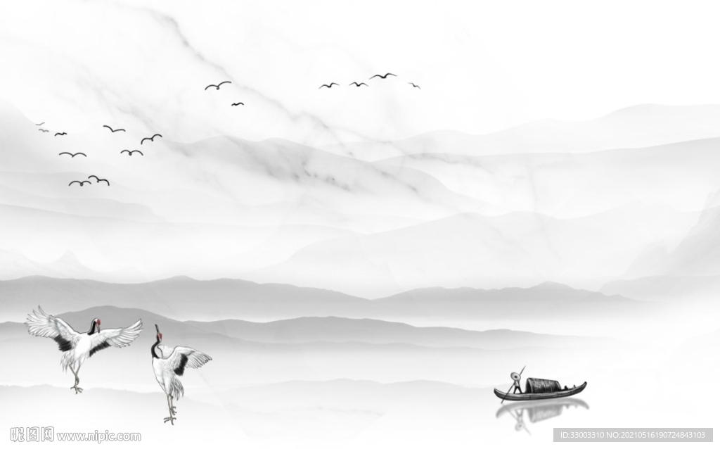 新中式漓江山水背景墙