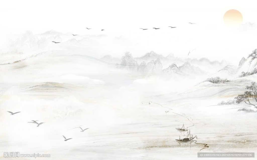 新中式山水背景墙