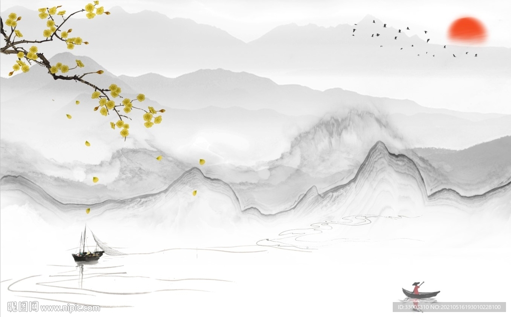 新中式山水背景墙