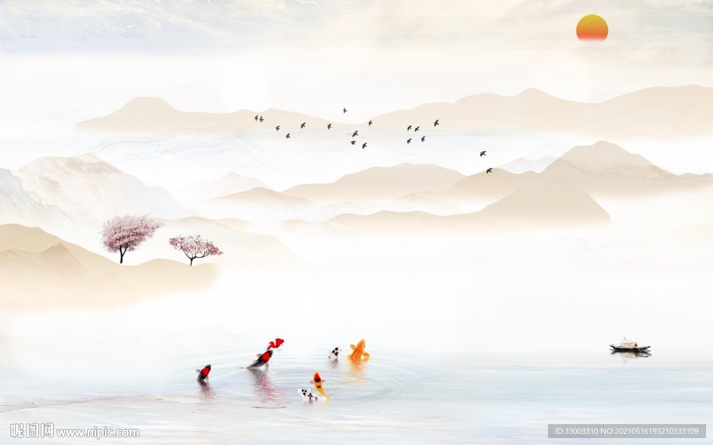 新中式山水背景墙