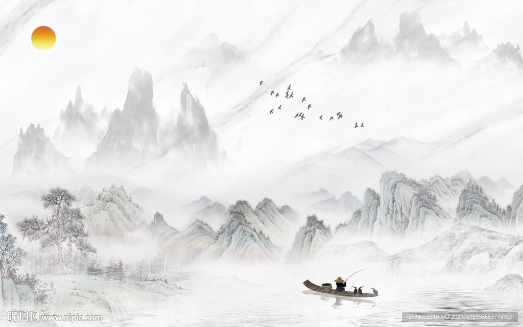 新中式山水背景墙