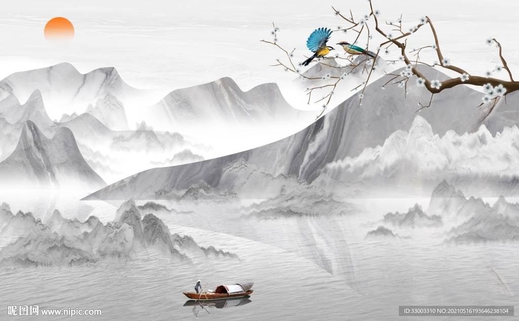 新中式水墨山水背景墙