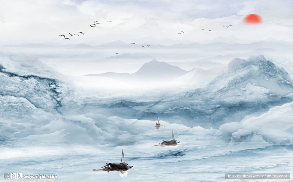 新中式山水背景墙