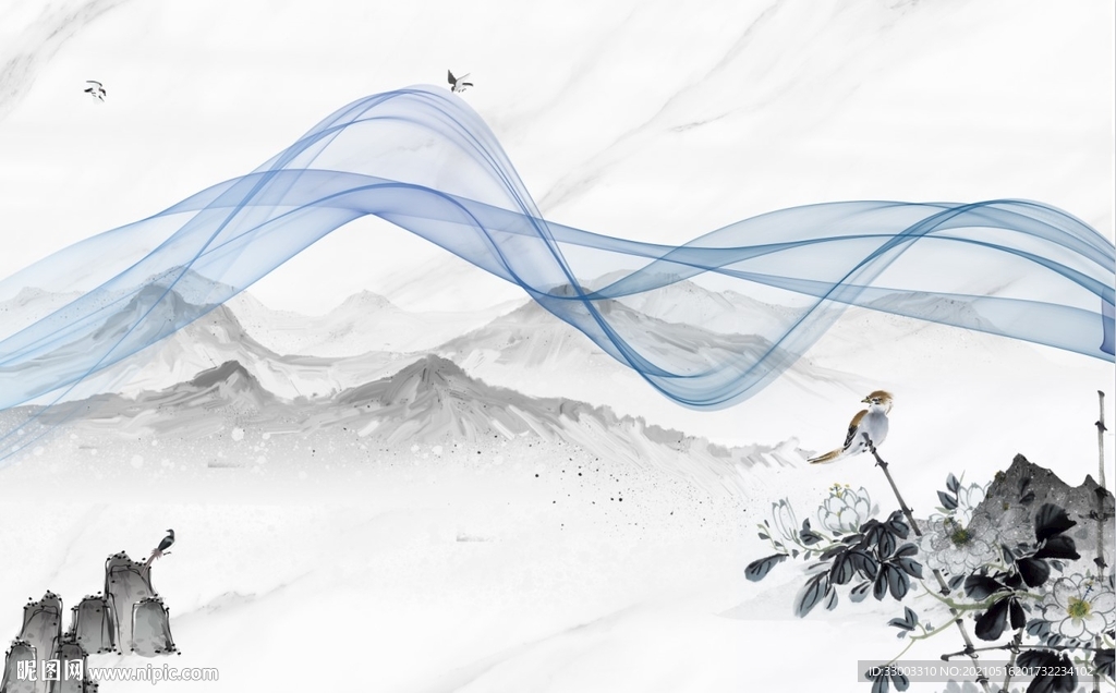 新中式山水背景墙