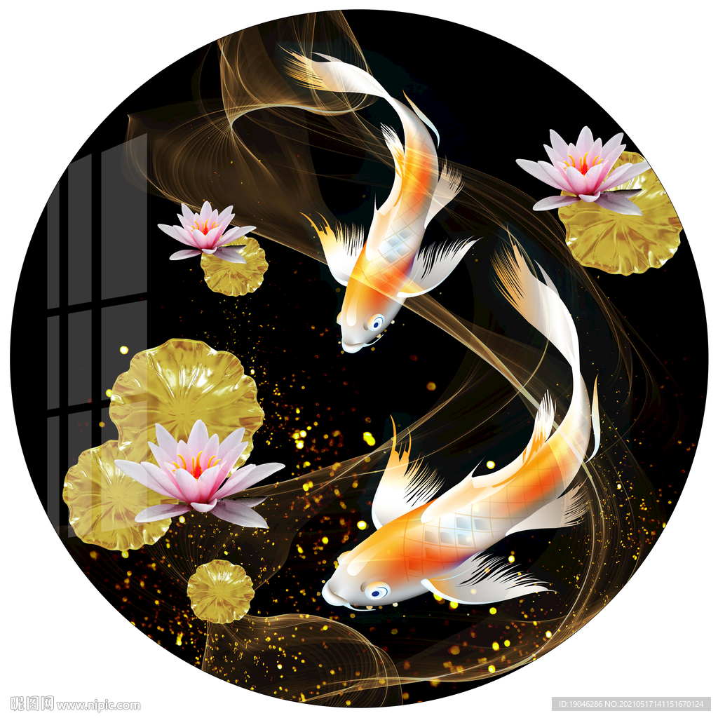 莲年有余锦鲤圆形装饰画