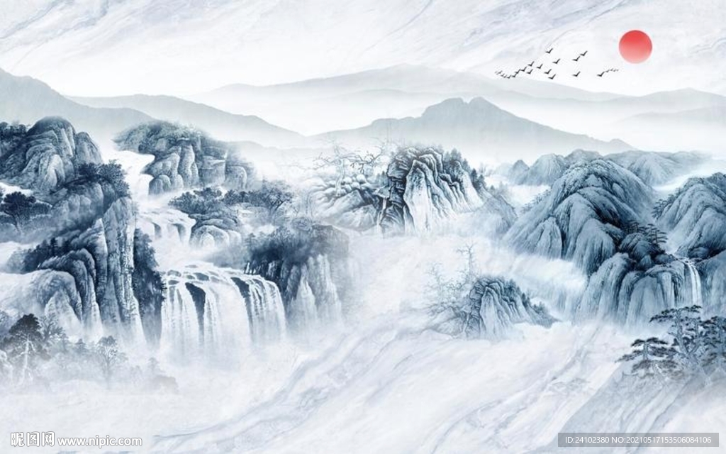 日出东方山水石纹意境背景