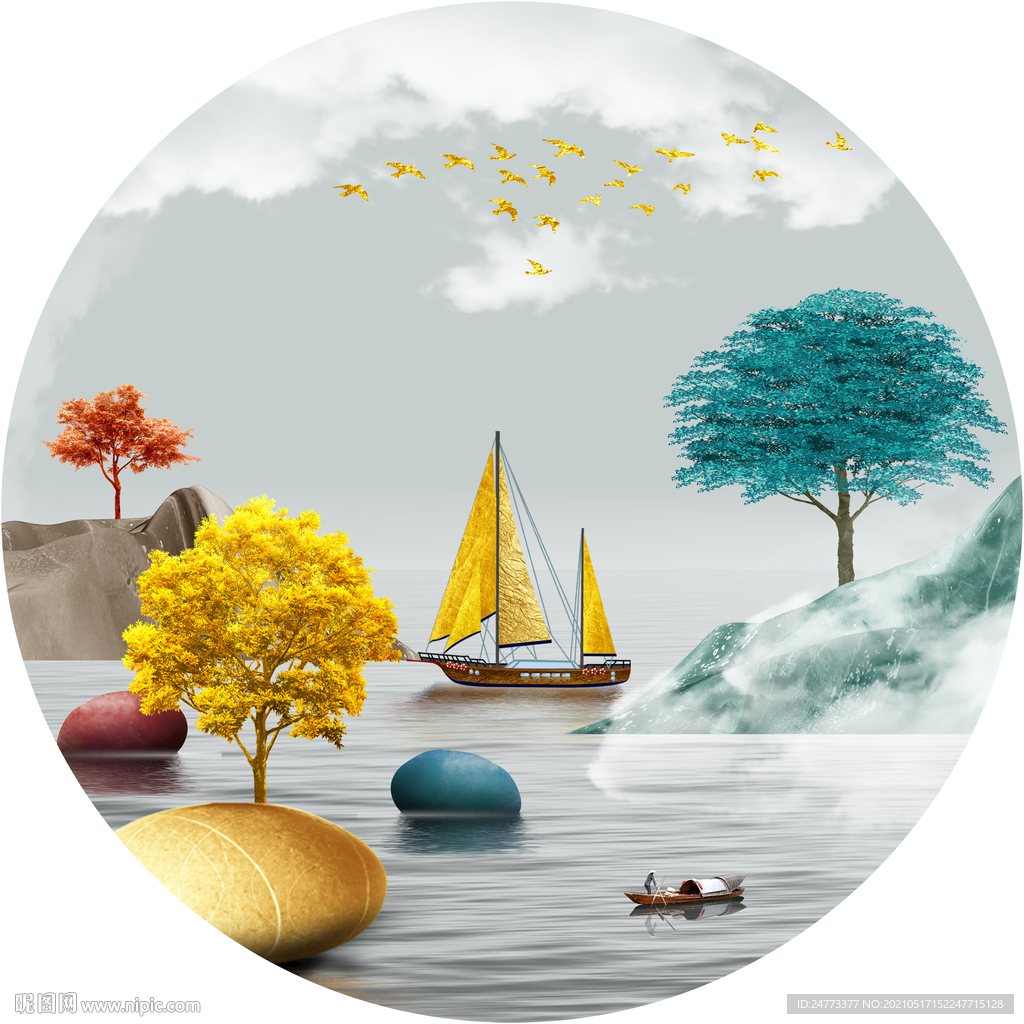 圆形山水晶瓷画