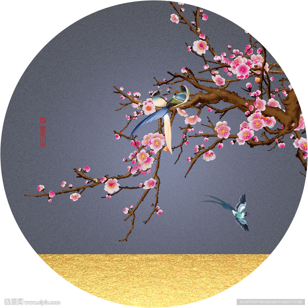 喜上门梢圆形装饰画