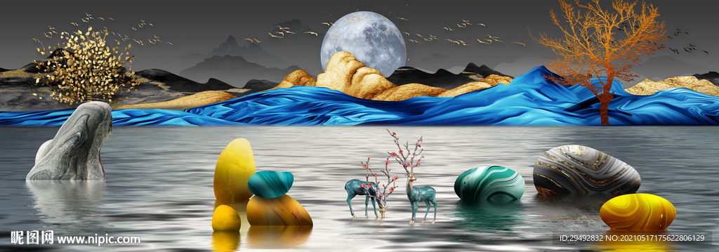 山水装饰画 石来运转