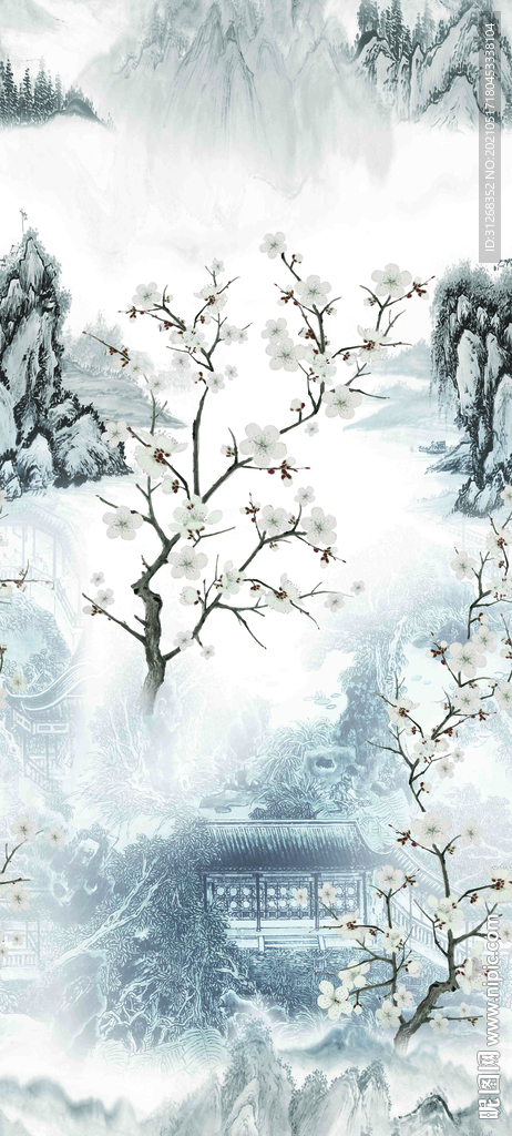 大牌 数码印花 风景 桃花 