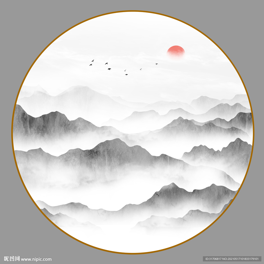 圆形山水画