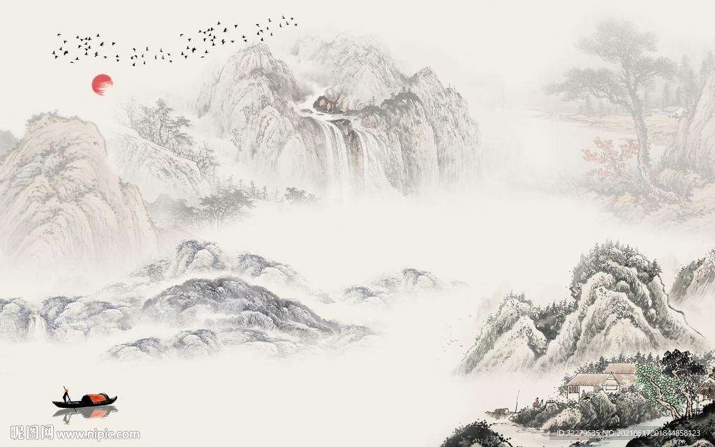 国画风景高清山水 TIF分层