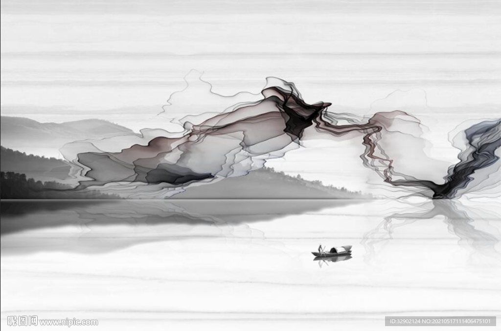 新中式抽象水墨山水唯美背景墙