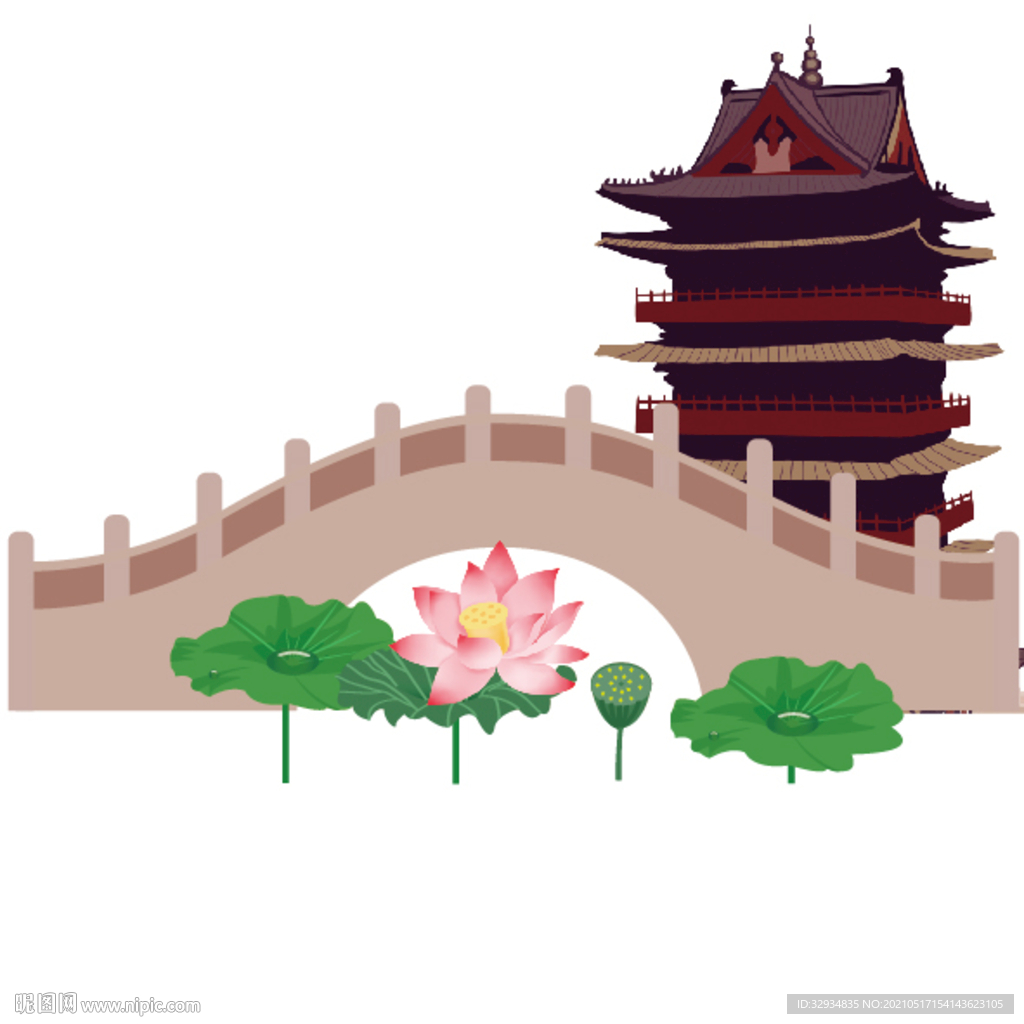 安徽合肥包公园清风阁卡通插画
