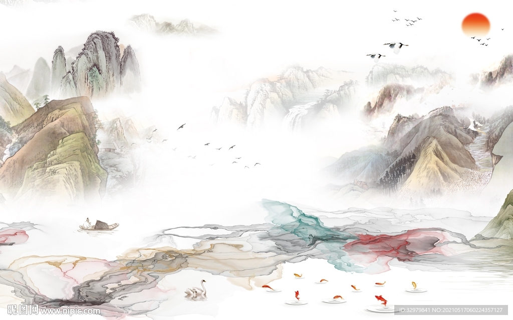 大气意境中式山水 文件分层 