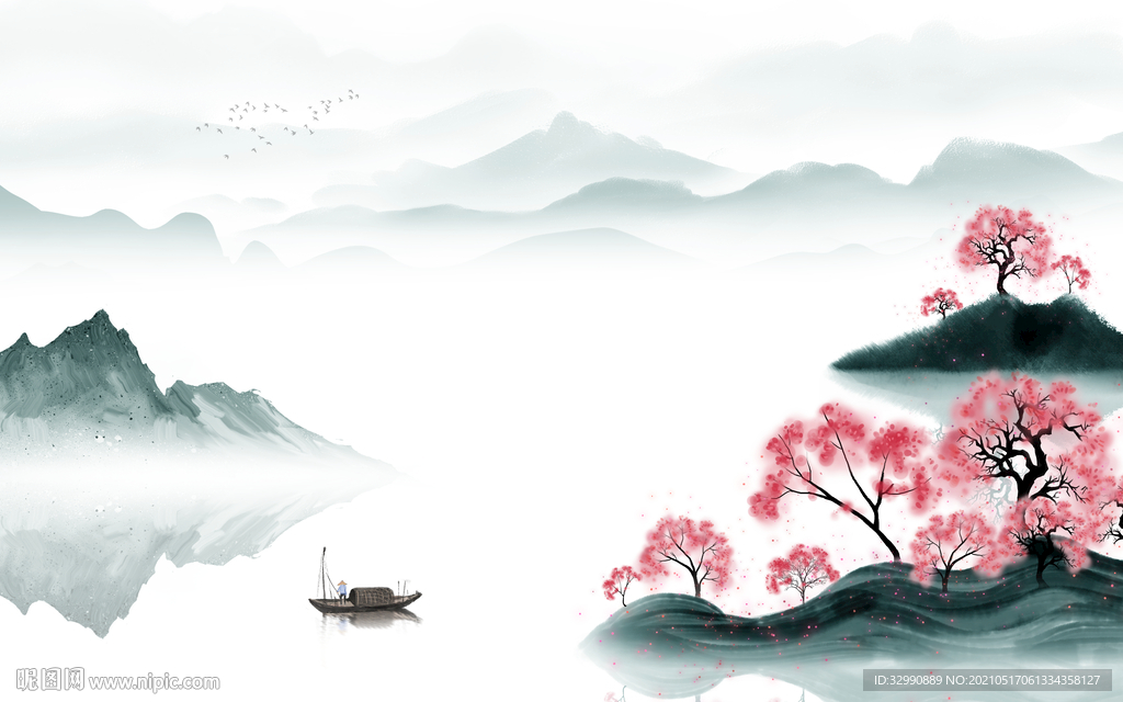 简约中式新山水画 文件分层画