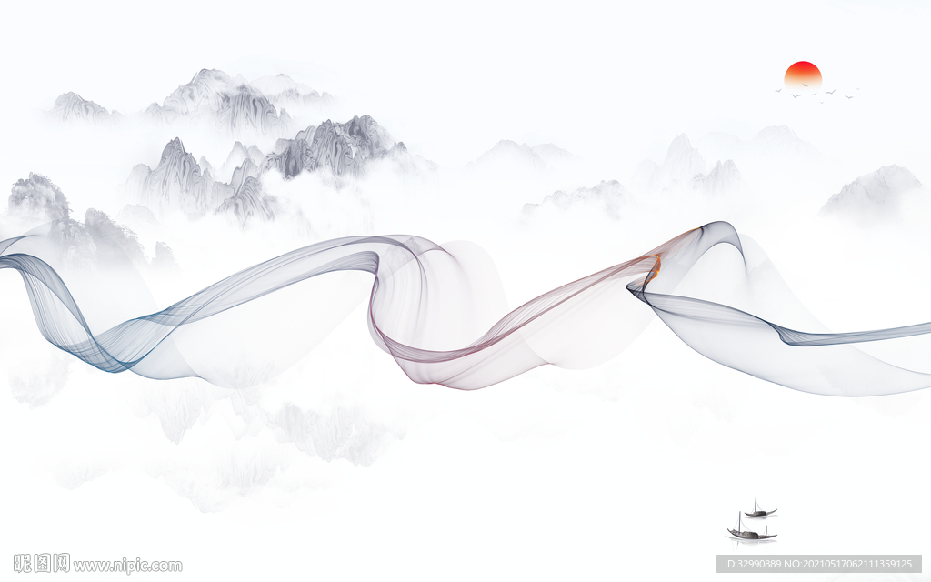 人气 中式新山水画 文件分层画