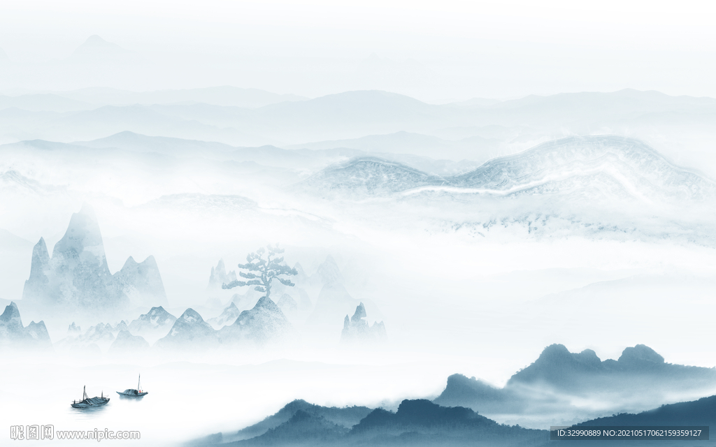 高档中式新山水画 文件分层画