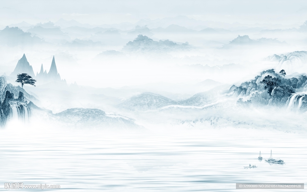 大气中式新山水画 文件分层画