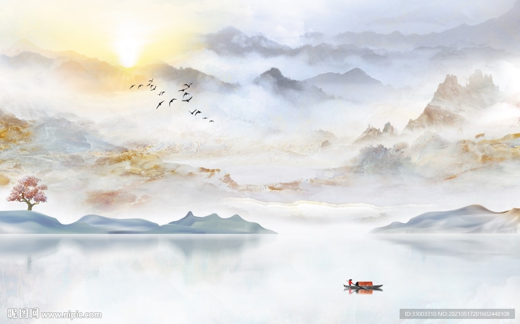 新中式山水背景墙