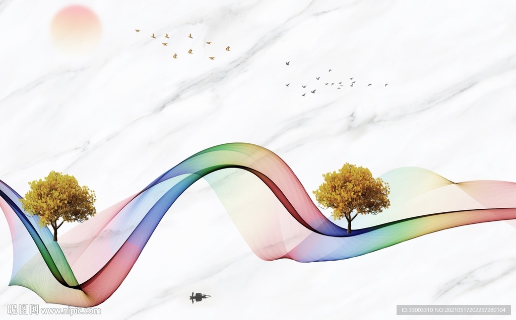 抽象飘带山水背景墙