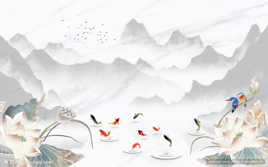 新中式山水背景墙