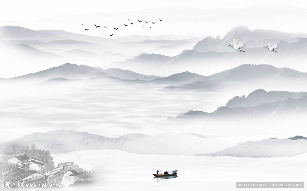 新中式山水背景墙