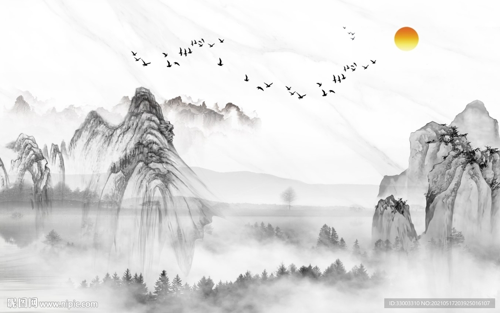 新中式山水背景图