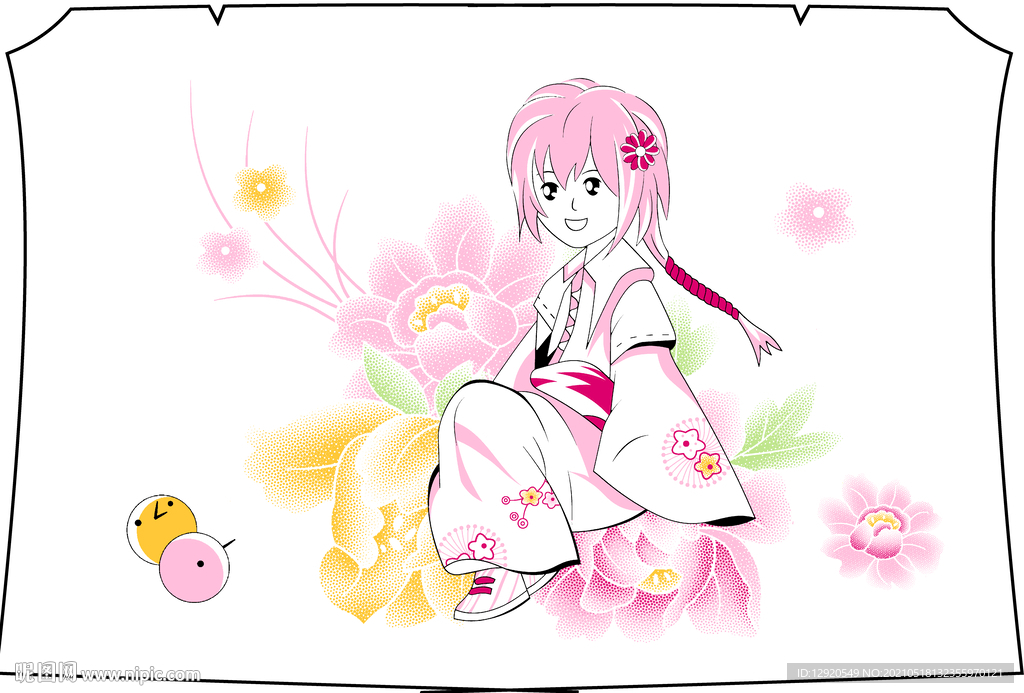 大牌卡通少女花卉